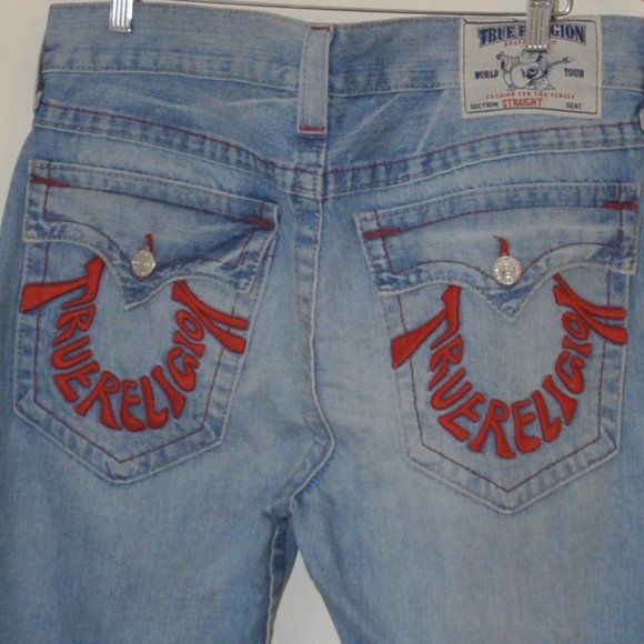 True Religion Other - TRUE RELIGION MENS 34 STRAIGHT LEG RED LOGO JEANS